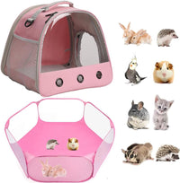 Small Animals Tent, Breathable Transparent Pet Playpen Pop Open Outdoor/Indoor Exercise Fence - Pink / TPU Carrier+Playpen