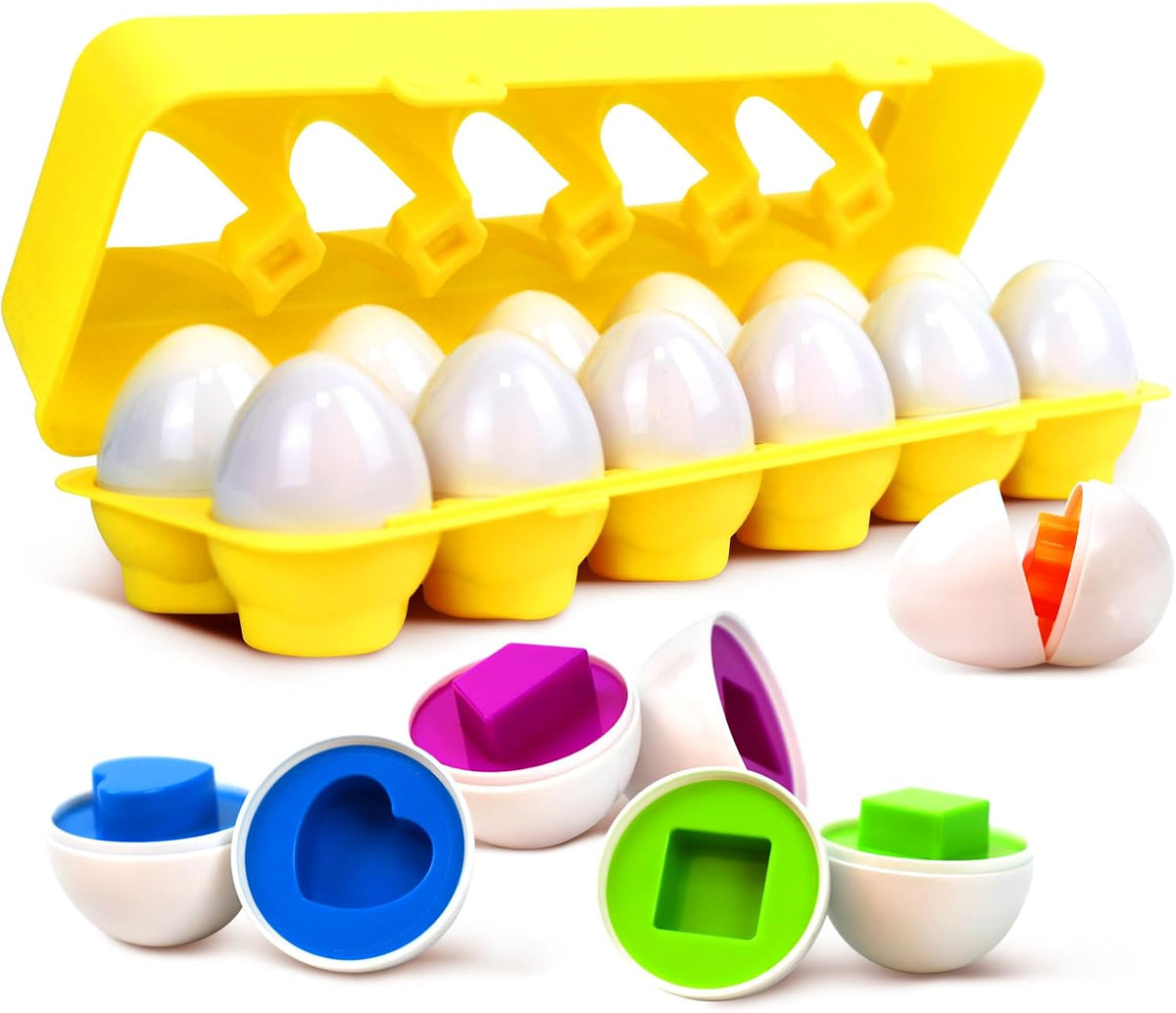 Tinabless Matching Eggs Toys 12 pcs Set Color & Shape Recognition - Yellow - Color & Shape Matching