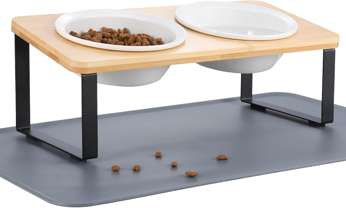 Elevated Whisker Friendly Cat Bowls - Ceramic Bowls-Bamboo