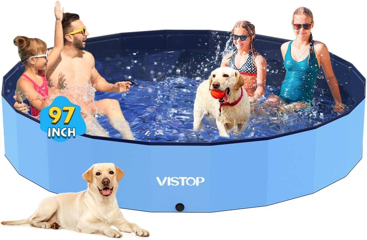 VISTOP Extra Large Foldable Dog Pool XXL - 5XL- 97" x 16" / Blue
