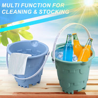 Anzmtosn castle sand buckets 3 pack, 7 inch green and blue beach pails with handles - view 9