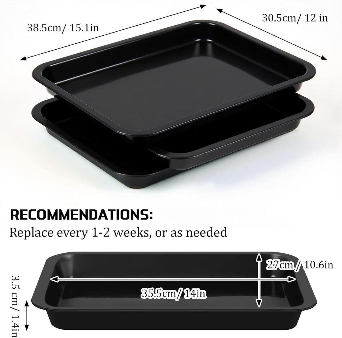 Tessco 3 black plastic kitten litter pans, 15.1 by 12 inches, low entry - view 2