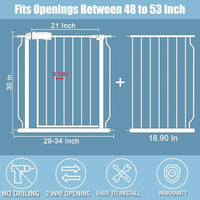 Extra Wide Baby Gates 48-53 Inch Child Dog Pet Gate Indoor Adjustable Safety Child Gates for House Doorway Stairs Banister Walk Through Doggie White