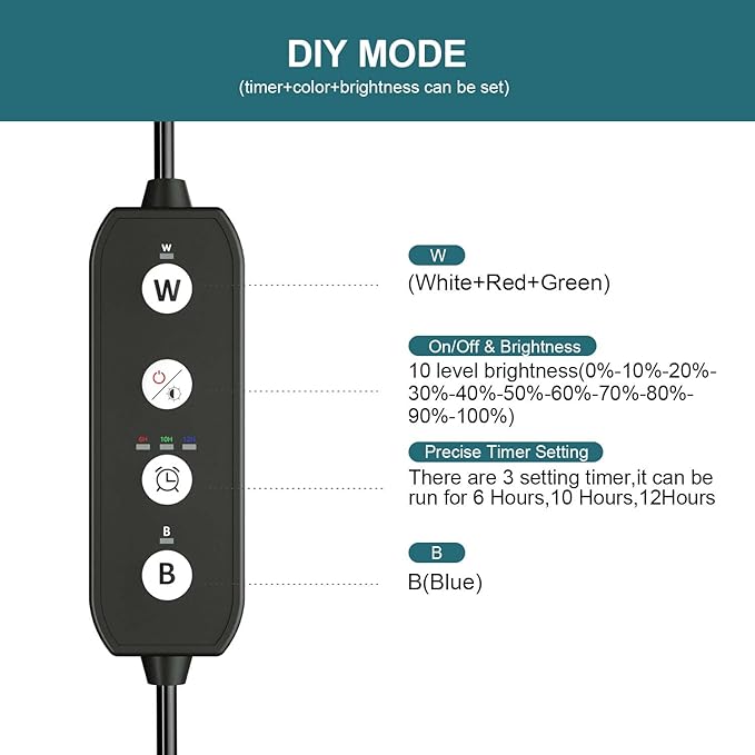 Led Aquarium Light with Timer, Submersible Aquarium Plant Light, Fish Tank Light with Auto On/Off, 3 Lighting Modes, Adjustable Brightness (22.8 in for 24-43inch Planted Tank), 12W
