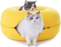 Large Cat Tunnel Bed for Indoor Cats with 3 Toys - L(24x24x11) / Yellow - image 2