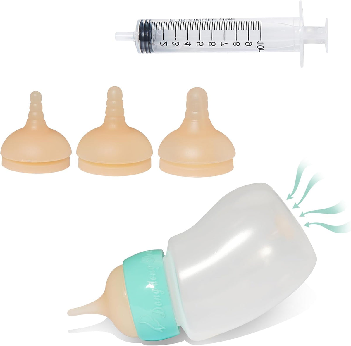 Puppy Angled Feeder Bottle, Silicone Feeding Nipple and Syringes – Essentials for Dogs - 150ml for Toy/Small Breed Puppy