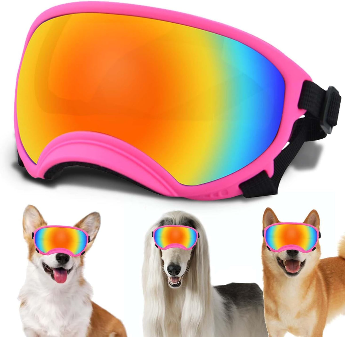 Medium Dog Sunglasses with Adjustable Strap UV Protection - Medium size-Pink frame colored lenses