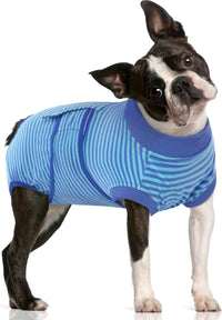 Dog Surgery Suit, Surgical Suit for Dogs, Dog Onesie for Surgery – Essentials for Dogs - M(back:13.4-16.1in,wt:14-25lbs) / Navy Blue Stripes
