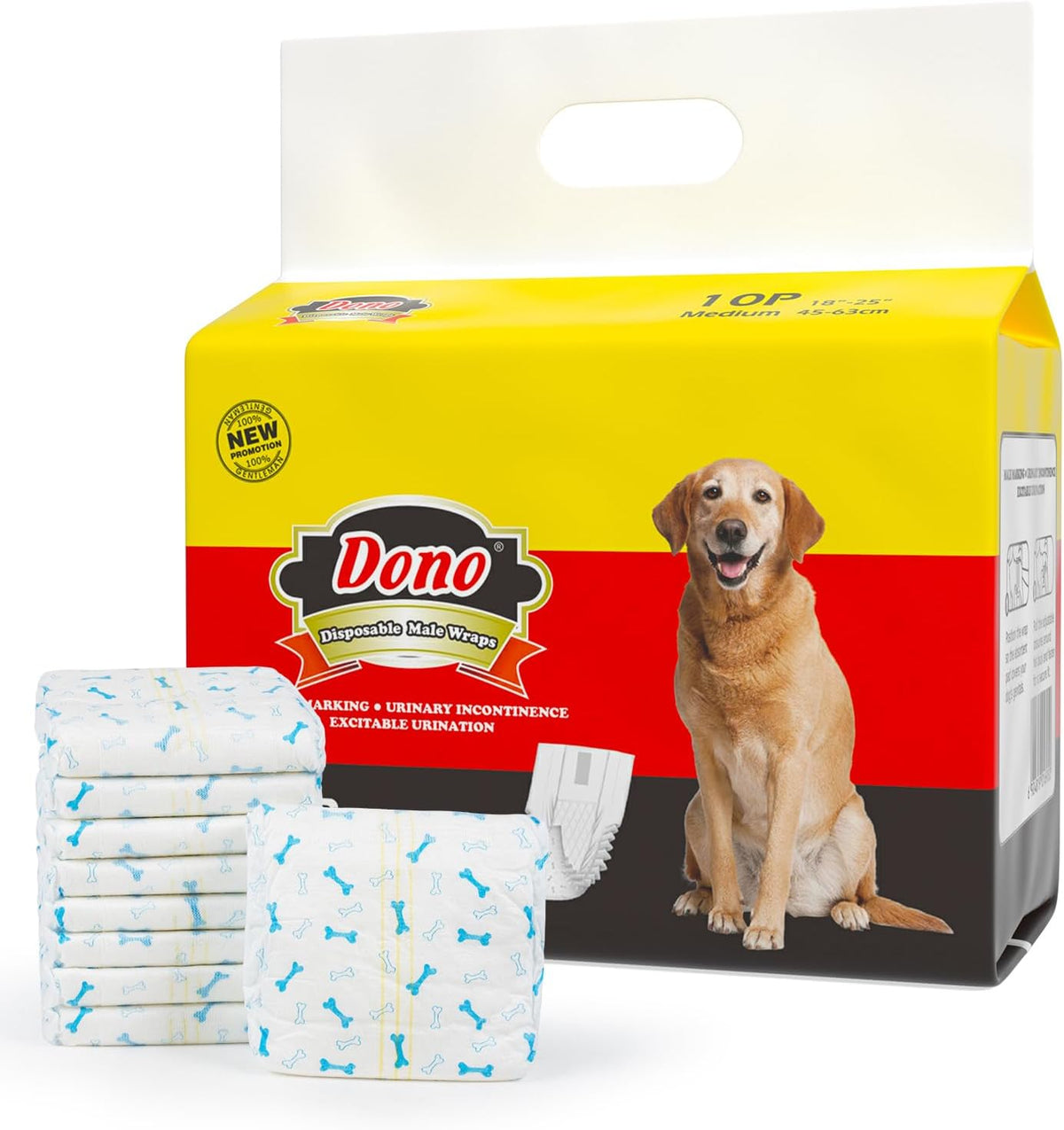 Dono Disposable Male Dog Diapers with Wetness Indicator - M 10count