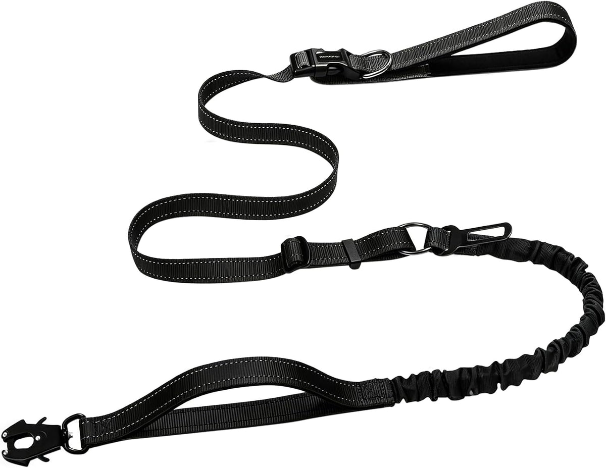 Heavy Duty Hands Free Dog Leash with Quick Release Carabiner - Black