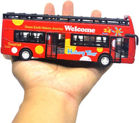 Ailejia red open top double decker sightseeing bus toy with alloy body - view 12