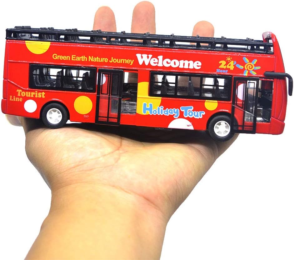 Ailejia red open top double decker sightseeing bus toy with alloy body - view 12