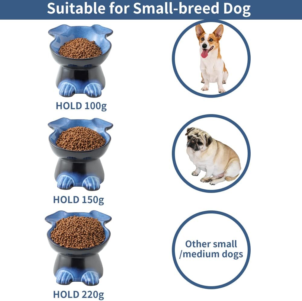 Nihow Elevated Ceramic Dog Bowls: 6.5 Inch Raised Dog Bowl for Food - 8.5 OZ (1 Bowl) / Blue & Black - image 3