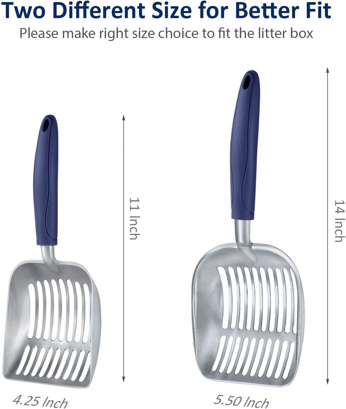 Cat Litter Scoop, Aluminum Alloy Sifter, Kitty Metal Scooper - Small / FLAT Aluminum \ #01 Blue Handle - image 3