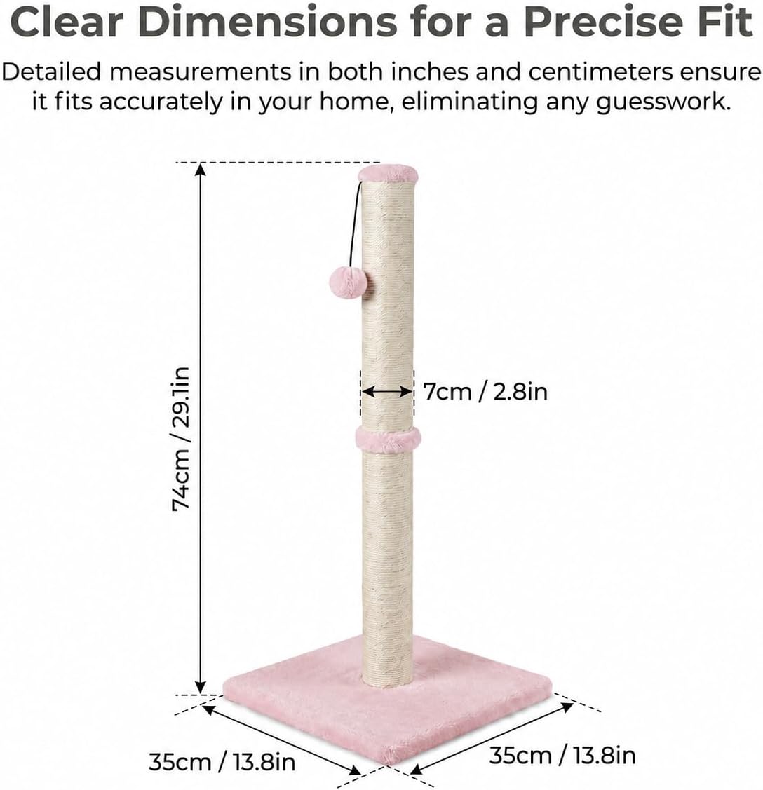 Dimaka Tall Cat Scratching Post Tree Scratcher with Sisal Rope - Pink / 29 inches for All Cats - image 2