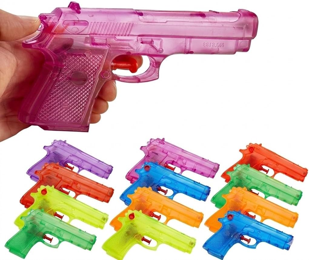 Playbees 12 pack of 6 inch clear water guns for kids in six colors