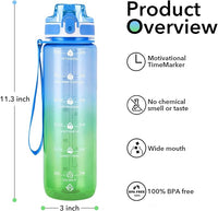 32oz Motivational Water Bottles with Time Marker & Fruit Strainer, Transparent Gradient Color Water Bottle with Times to Drink, Leakproof & BPA Free, Reusable Bottle with Strap (No Straw)
