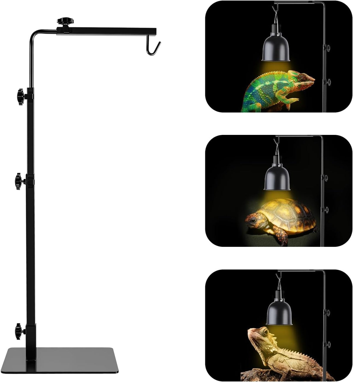 LUCKY HERP Aluminum 5.5inch Shallow Dome Reptile Light Fixture - Reptile Lamp Stand / 14-32 inch Adjustable