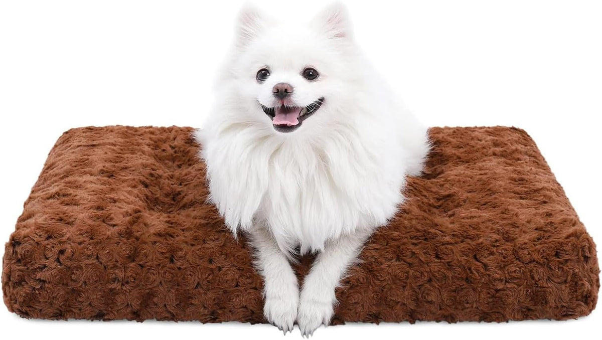 KSIIA Washable Dog Bed Medium Size Dog Crate Bed Plush Pet Mat - Brown / 23.0"L x 18.0"W x 3.0"Th