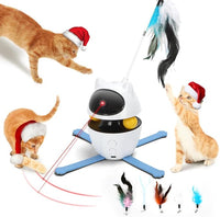 Nobleza 3-in-1 Cat Laser Toy with Feather Trackball, Rechargeable Pet Interactive Pointer Red Light Game, 3 Modes Random Trajectory Motion Activated Boredom Buster for Cat Self Play Home Indoor