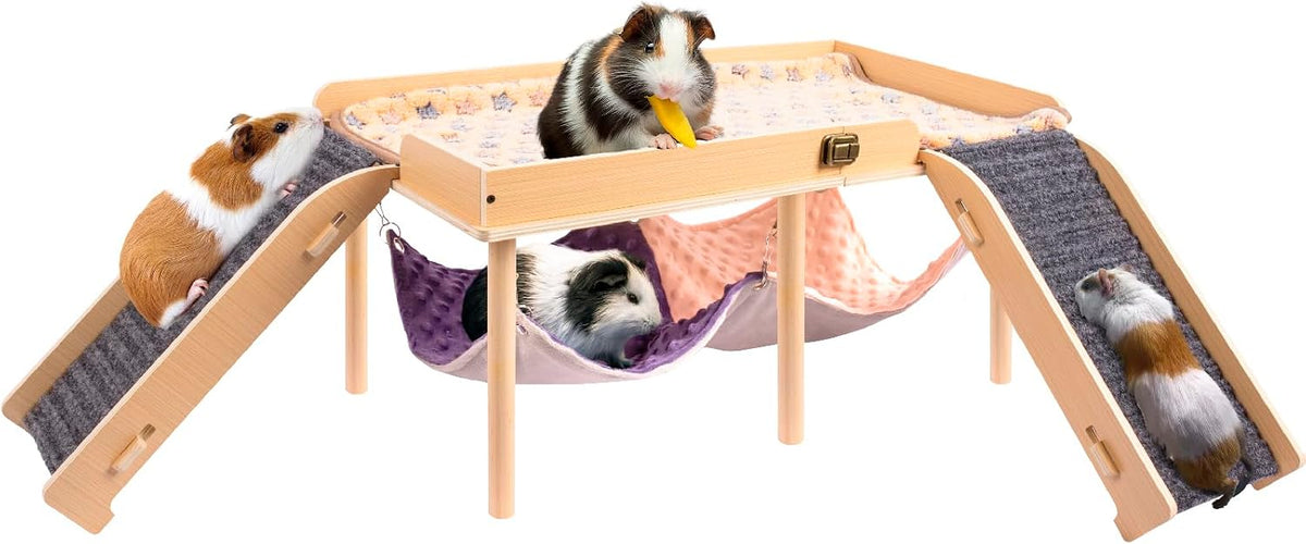 Enlarged Guinea Pig Hammock with Platform and Stairs - Hammock with 2 ramps