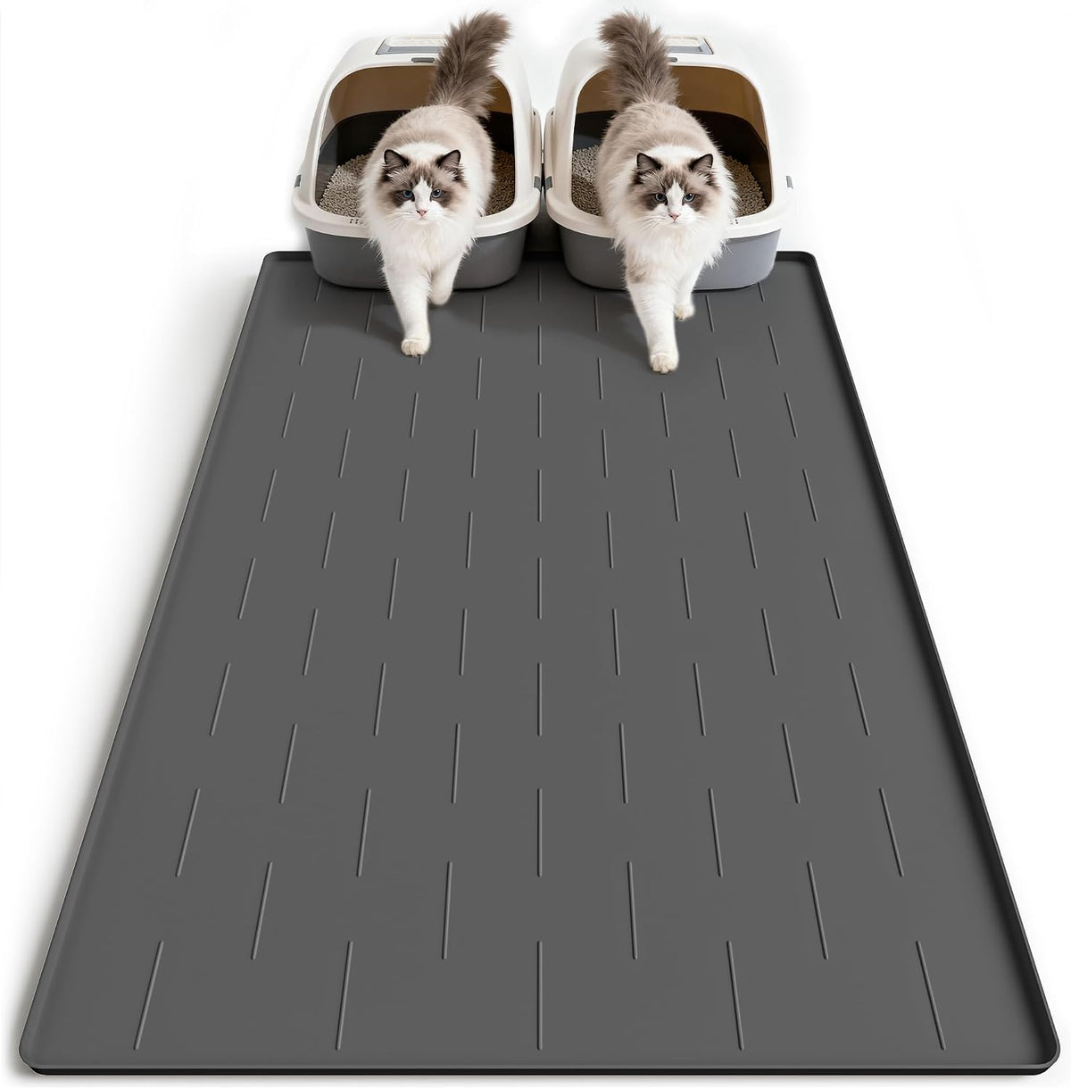 Pieviev Extra Large Silicone Litter Box Mat, Easy to Clean - Dark Gray / XL-40''x28''