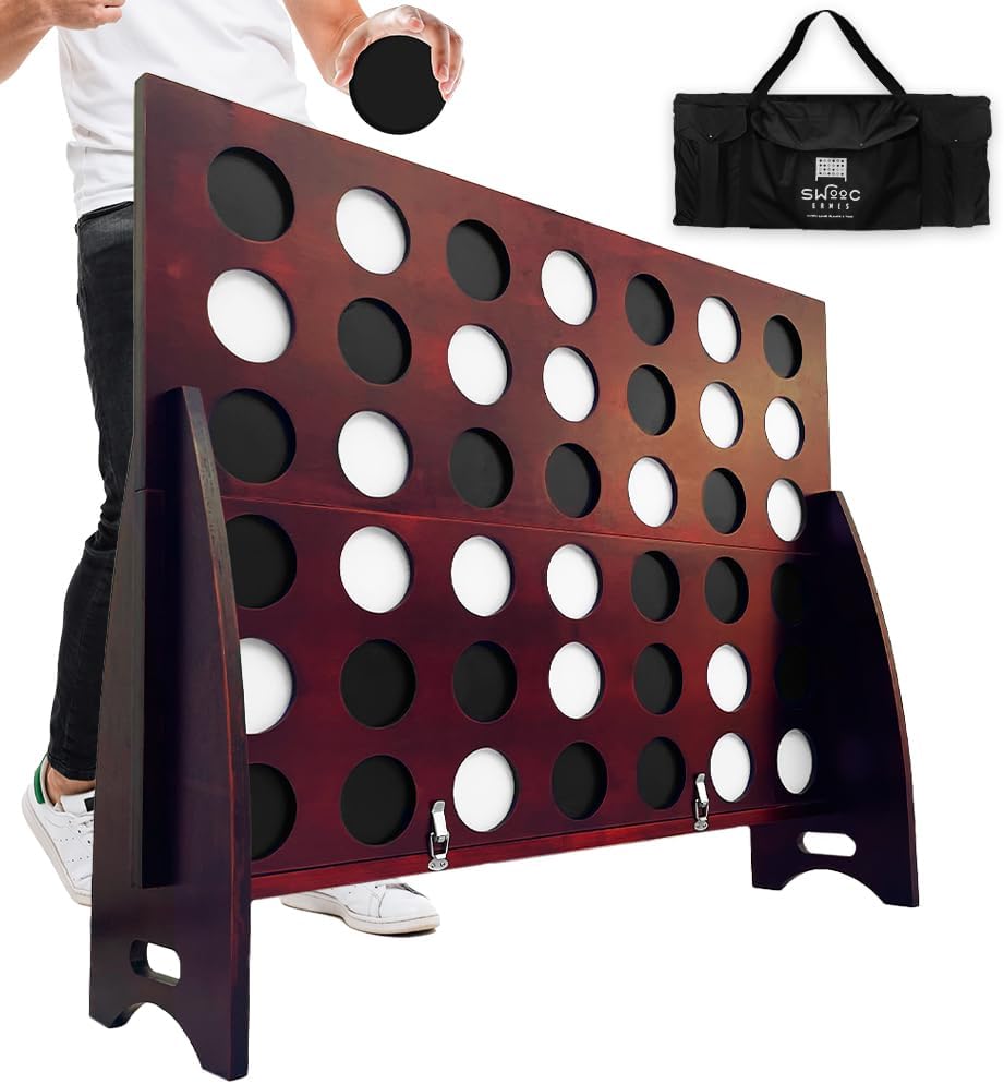 Swooc - Giant Four in a Row with Carrying Case & 60% Quieter Design - Giant Game Outdoor for Adults - 4ft x 3ft
