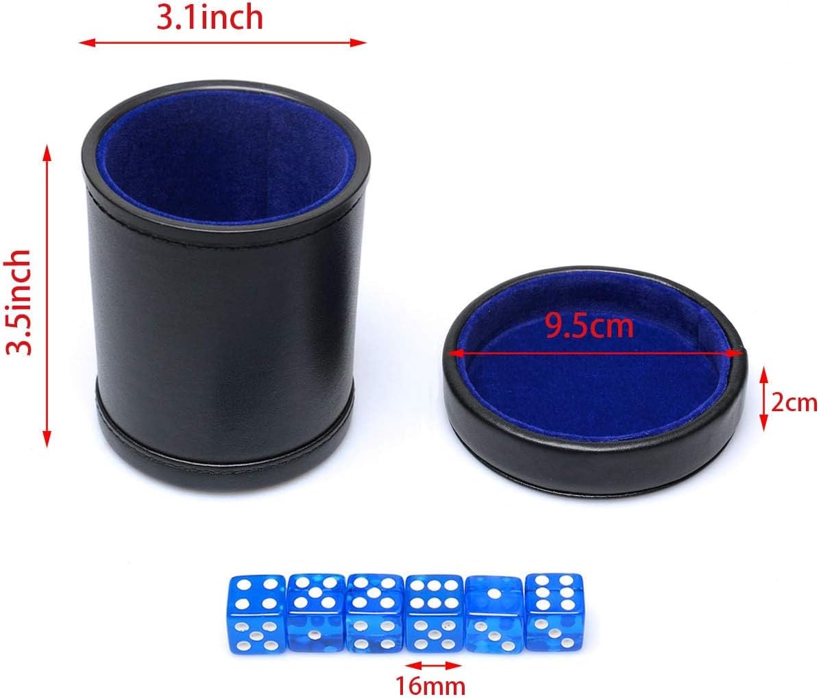 Leatherette Dice Cup with Lid Includes 6 Dices - Dark Blue - image 2