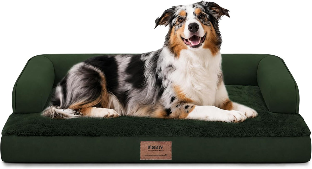 Orthopedic Washable Dog Bed with Bolster for Medium to Large Dogs – Essentials for Dogs - 38.0"L x 25.0"W x 6.5"Th / Outpost Olive