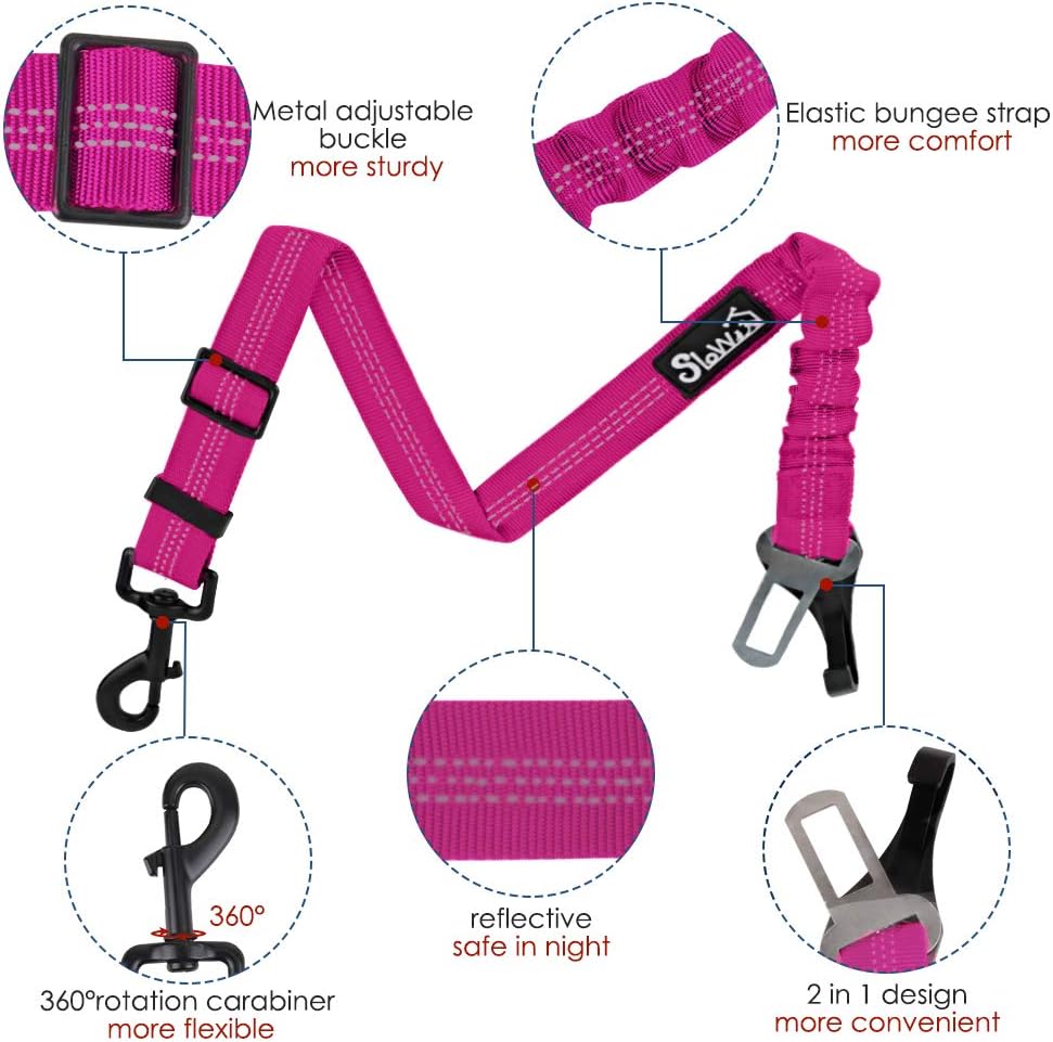 SlowTon Dog Car Seat Belt - Fluorescence Pink / 27.5in - 1 pack - image 2