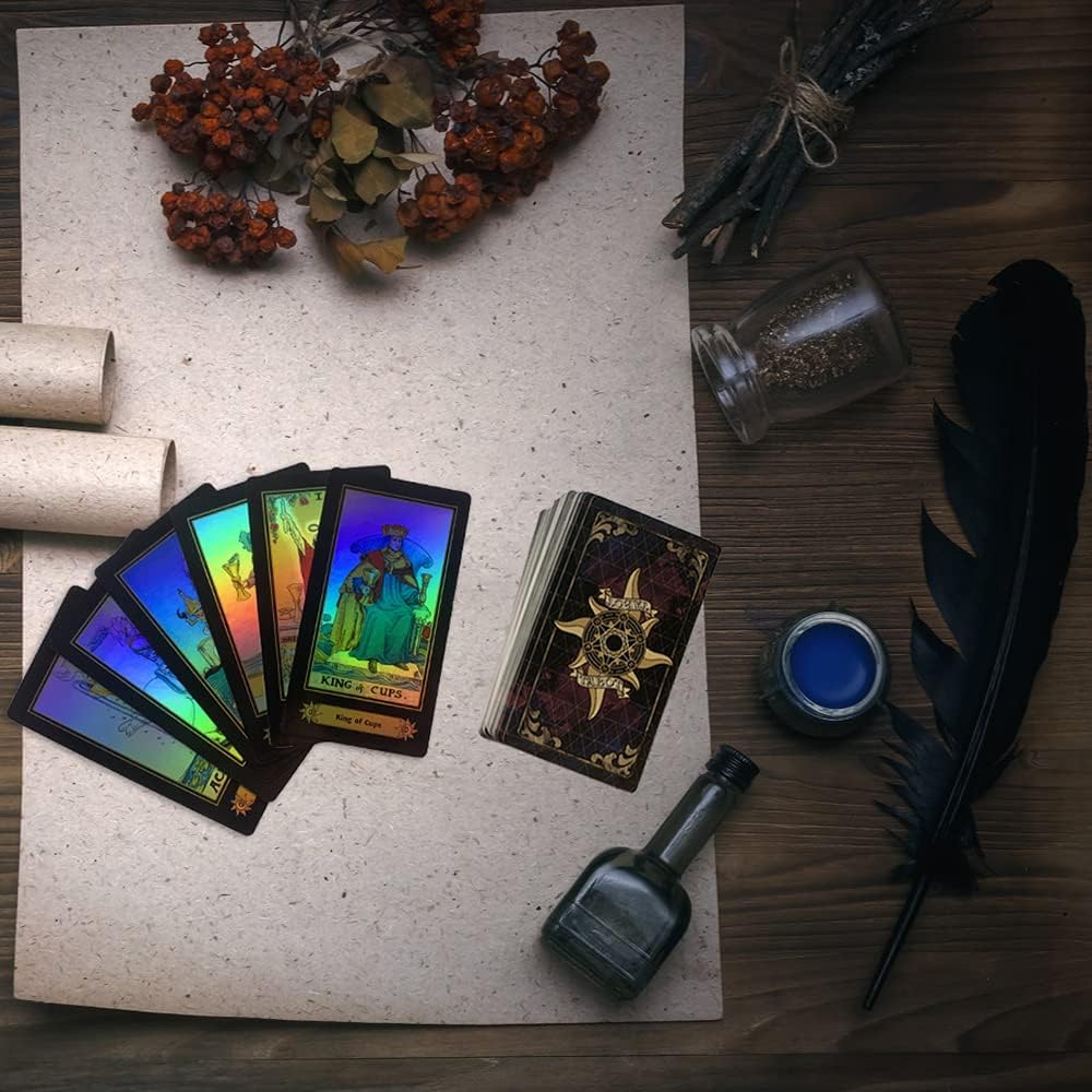 SUNHHX Tarot Cards Set, 78 Surface Laser Tarot Cards with English Instructions Book for Beginners - image 3