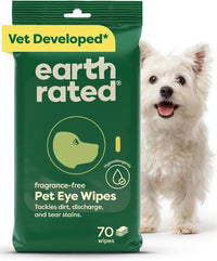 Earth Rated Dog Wipes for Paws & Butt, Deodorizing - Eye Wipes Unscented / 70 Grooming Wipes