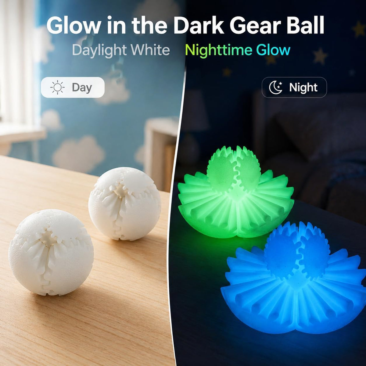 Gear Ball Fidget Toys Steampunk Gear Sphere for Kids - 2pcs-glow Blue+glow Green / 6 cm / 2.5 in - image 2