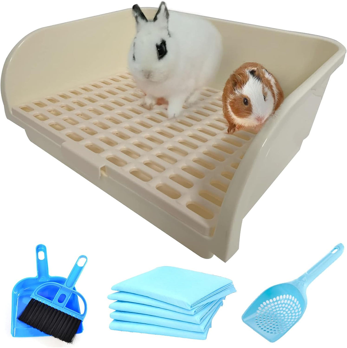 Large Rabbit Litter Box Corner Bedding Box Chinchilla Toilet Trainer - WHITE