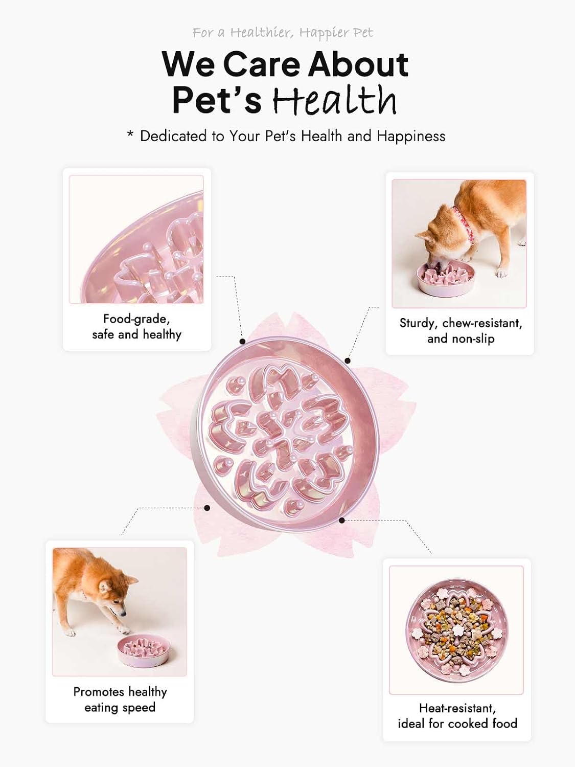 LE TAUCI Ceramic Slow Feeder Dog Bowls Small Breed - Sakura Pink / M-1.5 Cups - image 3