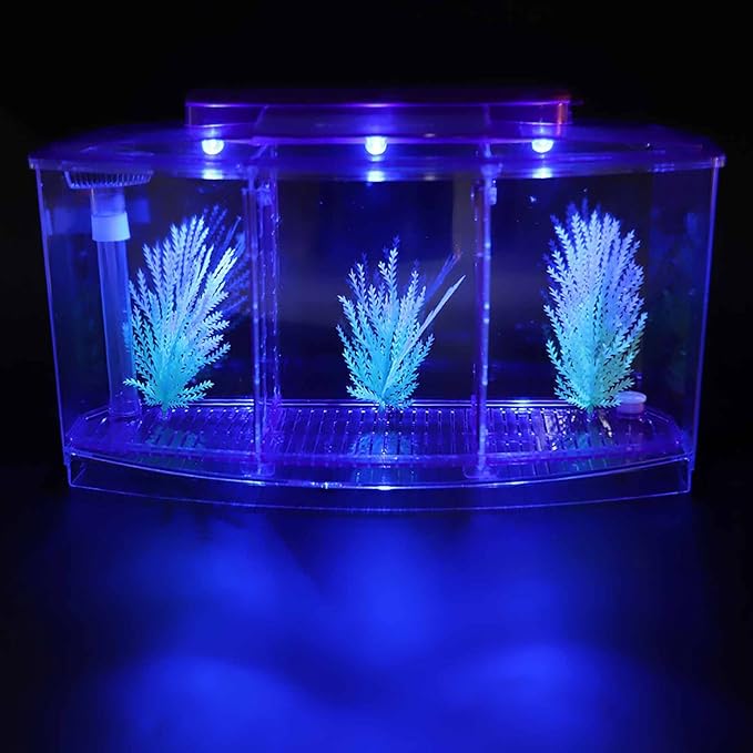 LIZEALUCKY Betta Fish Tank, Adjustable LED Light Acrylic Aquarium with Water Change Valve, Small Fish Tank Starter Kit for Office Home Room Decor (Purple)