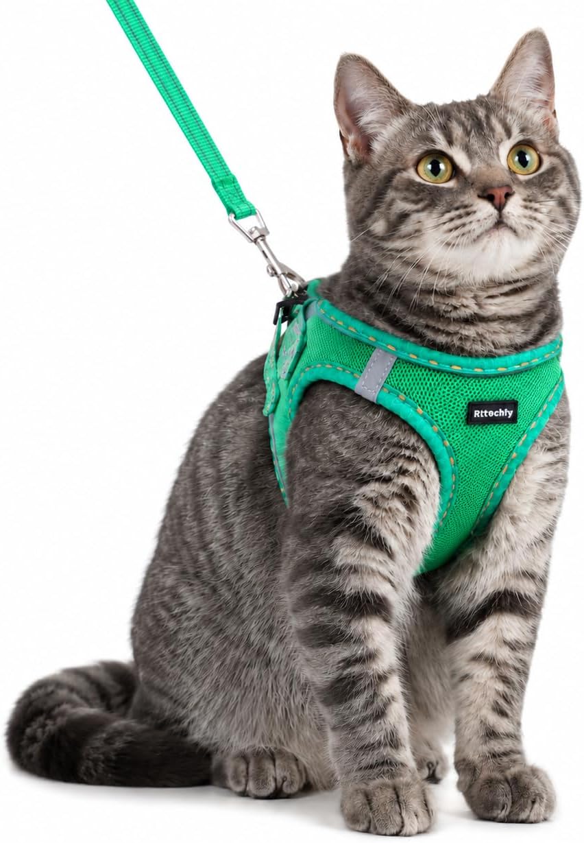 Rttochfy Cat Harness and Leash Set, Escape Proof Kitten Harness - XS (Chest:12.5"-14") / Green