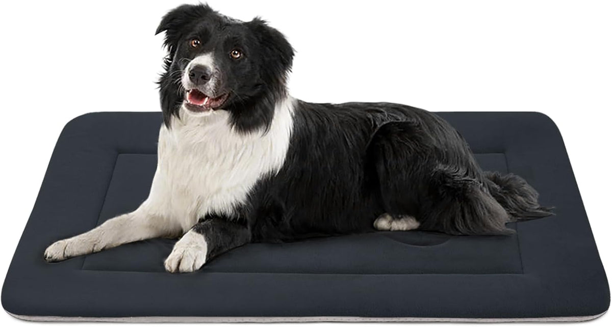 Large Dog Bed Soft Dog Crate Pad Mat 42 in Non-Slip Bottom Washable - 36.0"L x 23.0"W x 1.2"Th / Dark Blue Gray