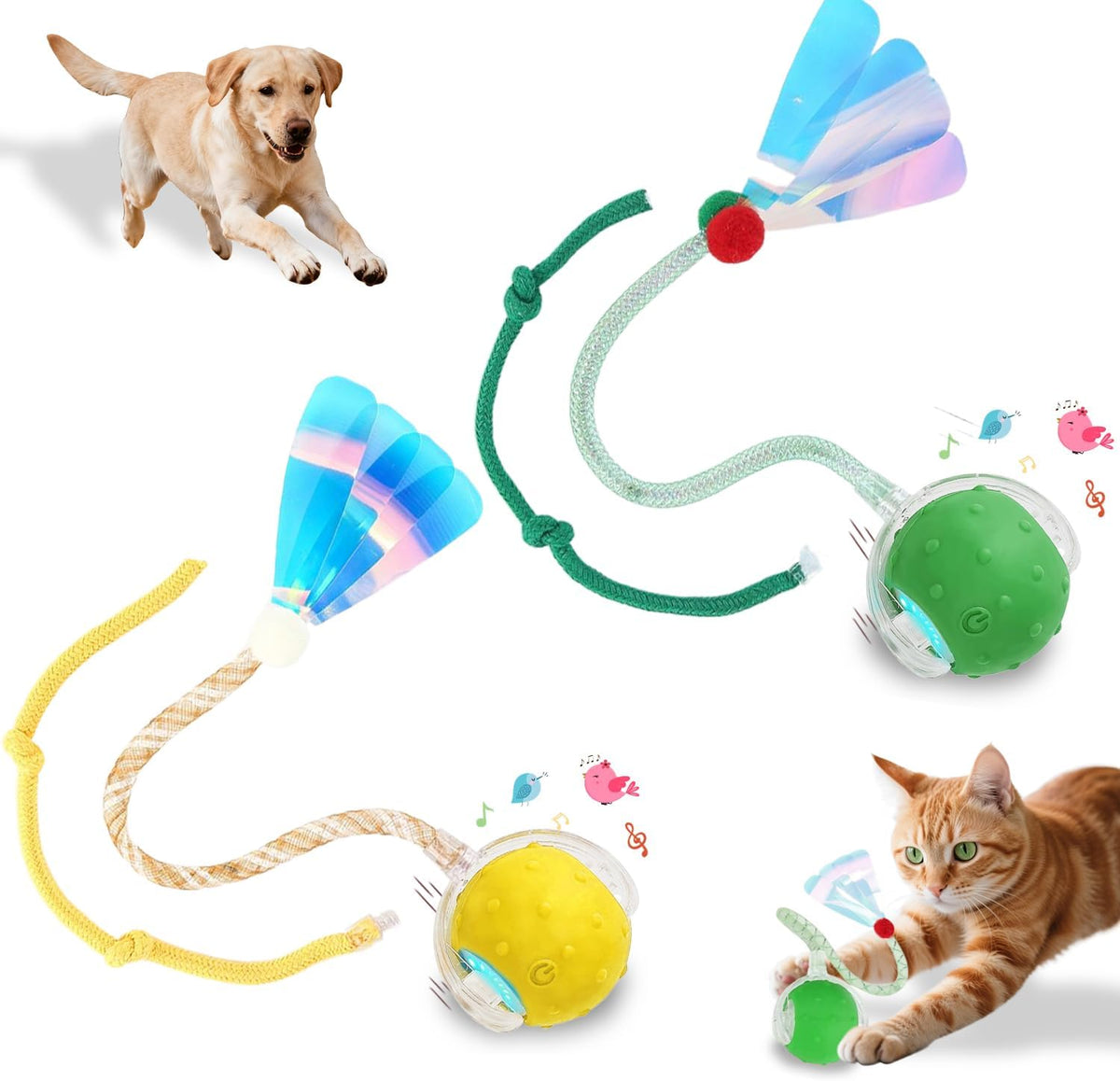 Interactive Cat Toys Smart Ball for Cats & Dogs! Now with 2 Rapid - Yellow＆Green