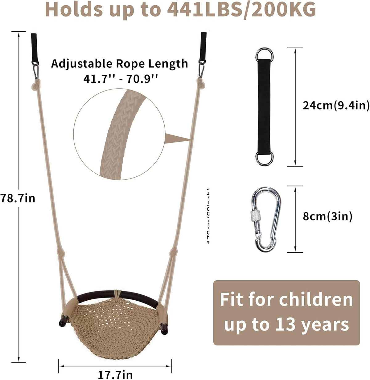 Hi-Na Tree Swing for Kids - Khaki - image 2