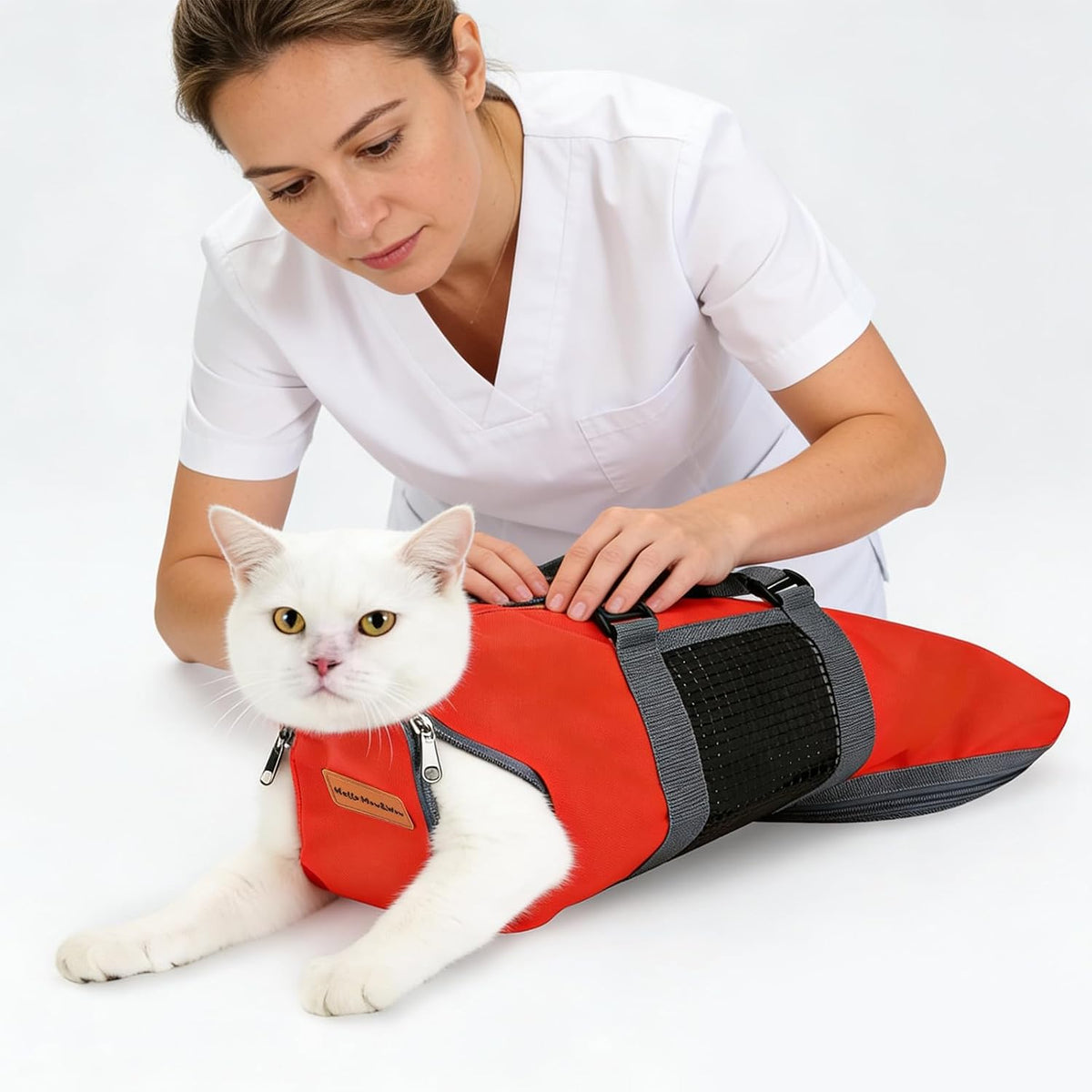 Cinf Cat Restraint Grooming Bag - M (8-12lbs) / Red