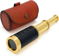 NauticalMart 6 inch brass spyglass telescope with leather case, pocket pirate telescope