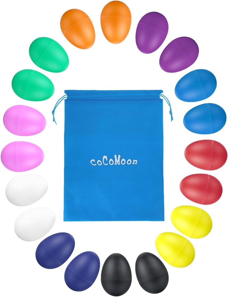 COCOMOON 20 plastic egg shakers in 10 bright colors with storage bags