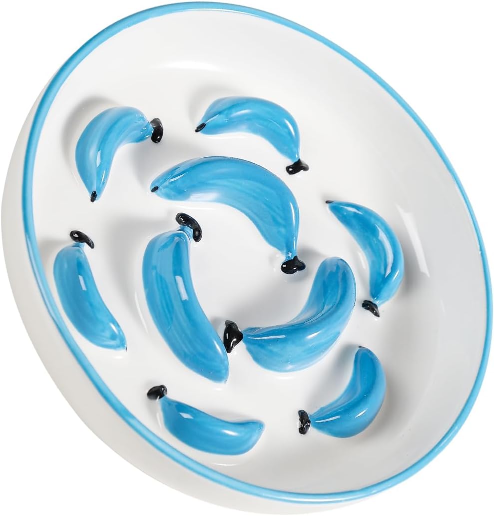 Ceramic Slow Feeder Cat Bowl - Bright Blue / 1.2"H Standard