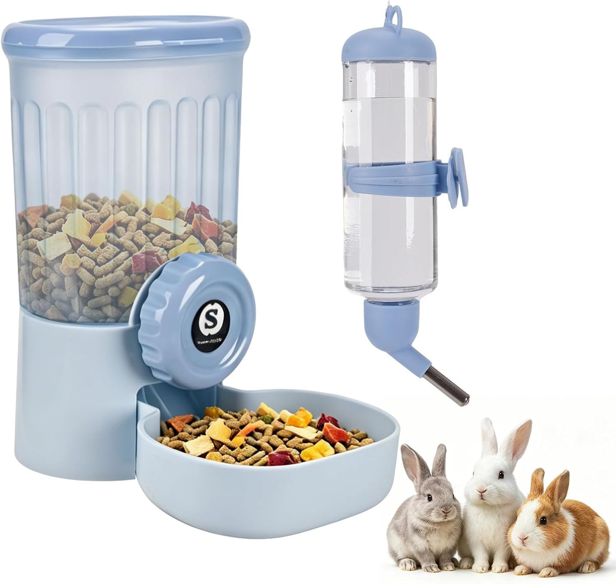 SANGLE SOPFFY Rabbit hay Feeder Small Animal Feeding Set with 350ml - blue