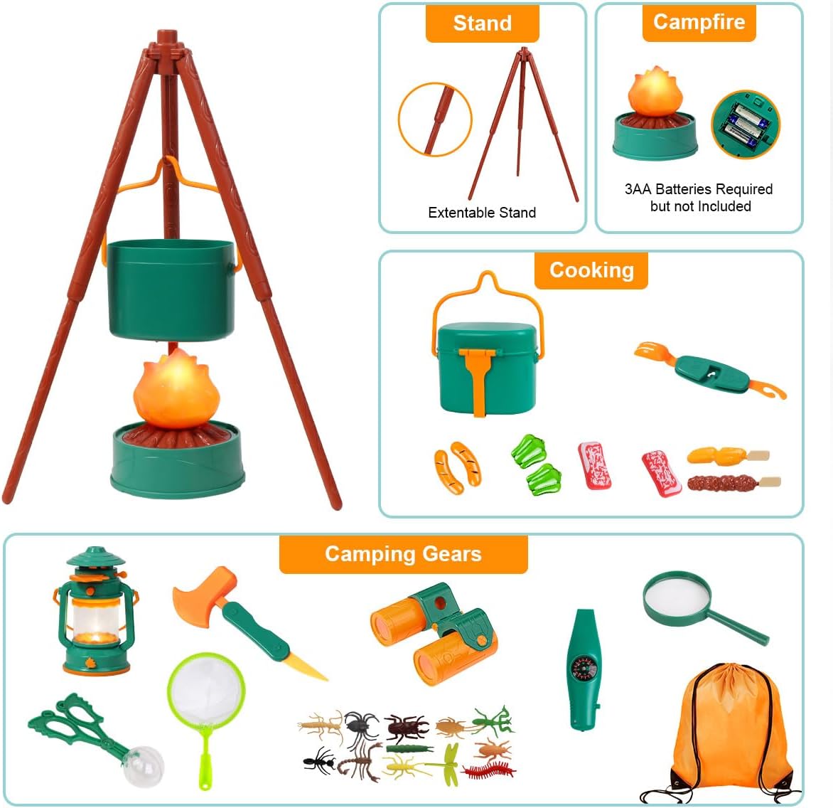 Meland Camping Play Set for Children 3-6 - Green - image 3