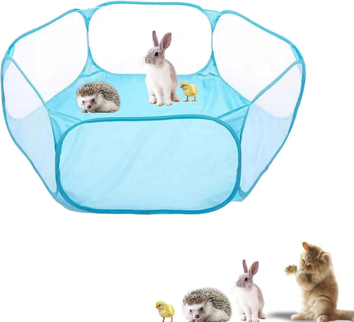 Small Animals Playpen, Portable Pop-up Open Interactive Pet Tent - Blue