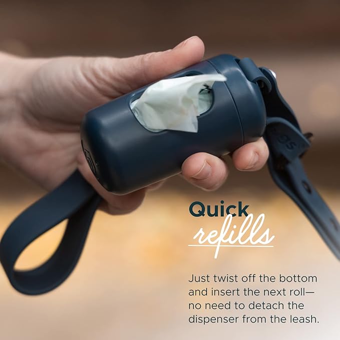 DIGGS Dog Poop Bag Dispenser for Leash - Premium Dog Waste Bag Holder with Easy One-Hand Dispensing (Ash)
