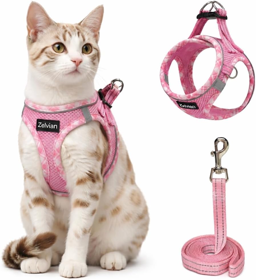 Escape Proof Cat Harness and Leash, Adjustable Vest - Pink / XXS