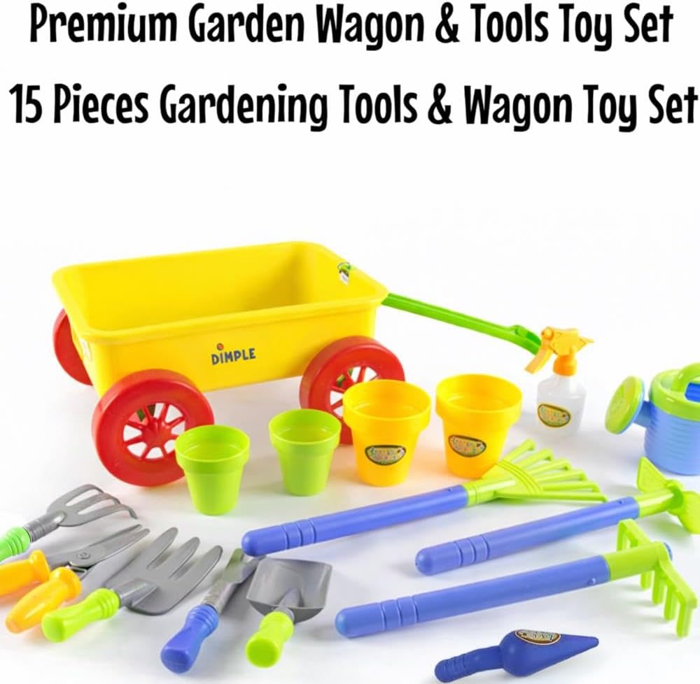 Dimple Garden Wagon & Tools Toy Set, Kids Gardening Set - Yellow - image 2